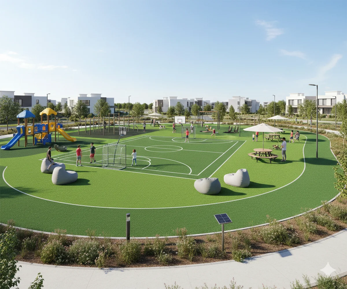 หญ้าเทียมกับลานกิจกรรมกลางแจ้ง ทางเลือกที่ดูแลง่ายตลอดปี