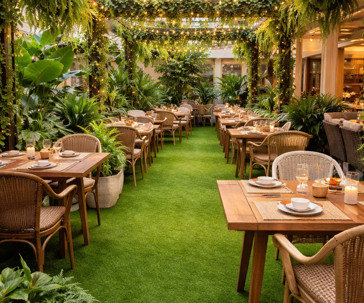 หญ้าเทียมสำหรับคาเฟ่และร้านอาหาร