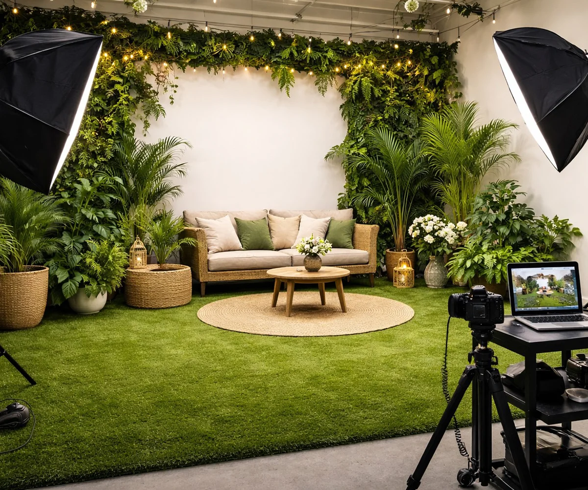 หญ้าเทียมกับการตกแต่งเวทีถ่ายภาพและสตูดิโอ